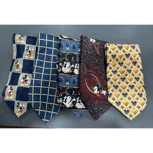 Lot Of 5 Disney Mickey Mouse 100% Silk Ties Neckties L1